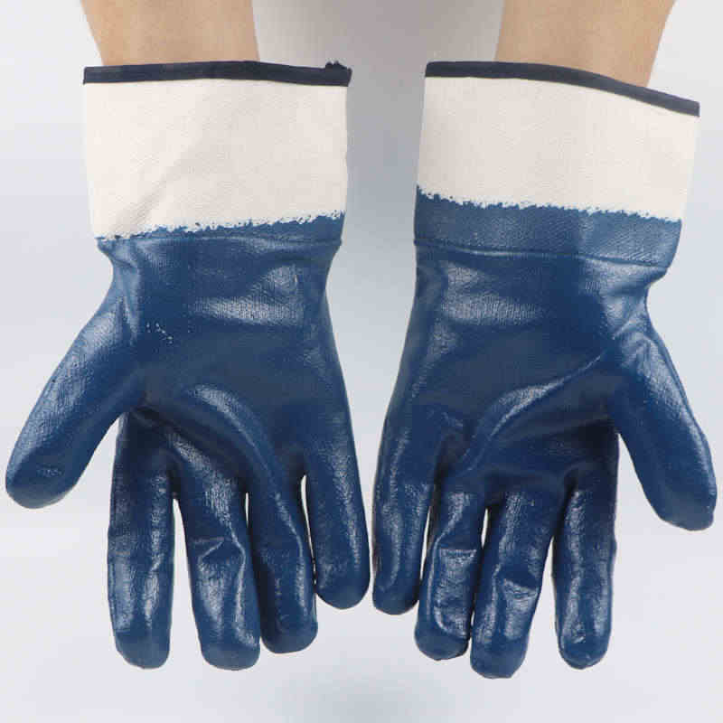 Heavy-Duty Blue Nitrile Coated Gloves – Full Dip with Safety Cuff