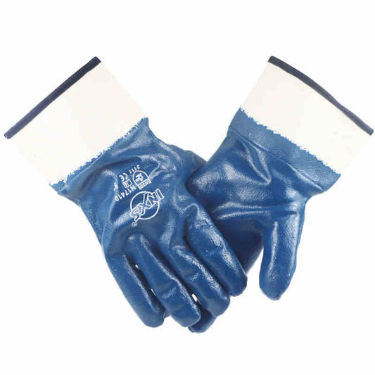 Heavy-Duty Blue Nitrile Coated Gloves – Full Dip with Safety Cuff