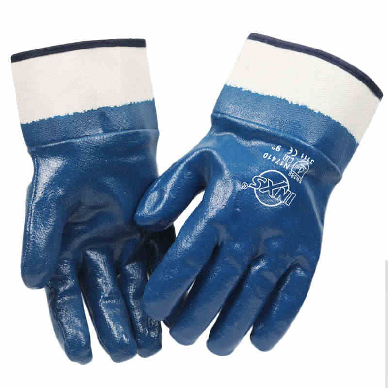 Heavy-Duty Blue Nitrile Coated Gloves – Full Dip with Safety Cuff