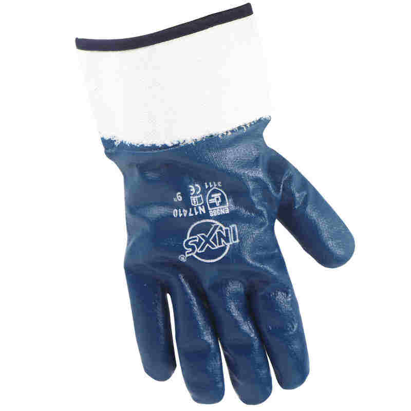 Heavy-Duty Blue Nitrile Coated Gloves – Full Dip with Safety Cuff